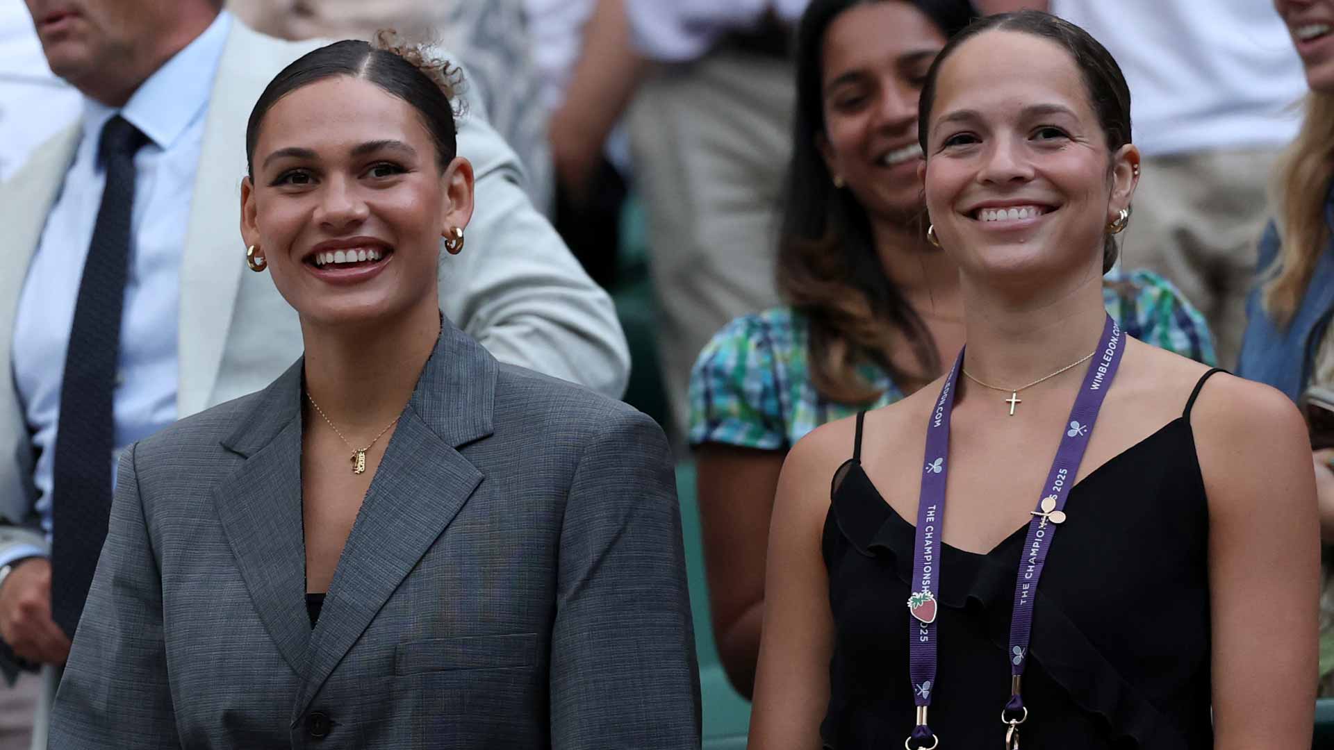 Ben Shelton's girlfriend, Trinity Rodman, and sister, Emma Shelton, on Saturday at Wimbledon.
