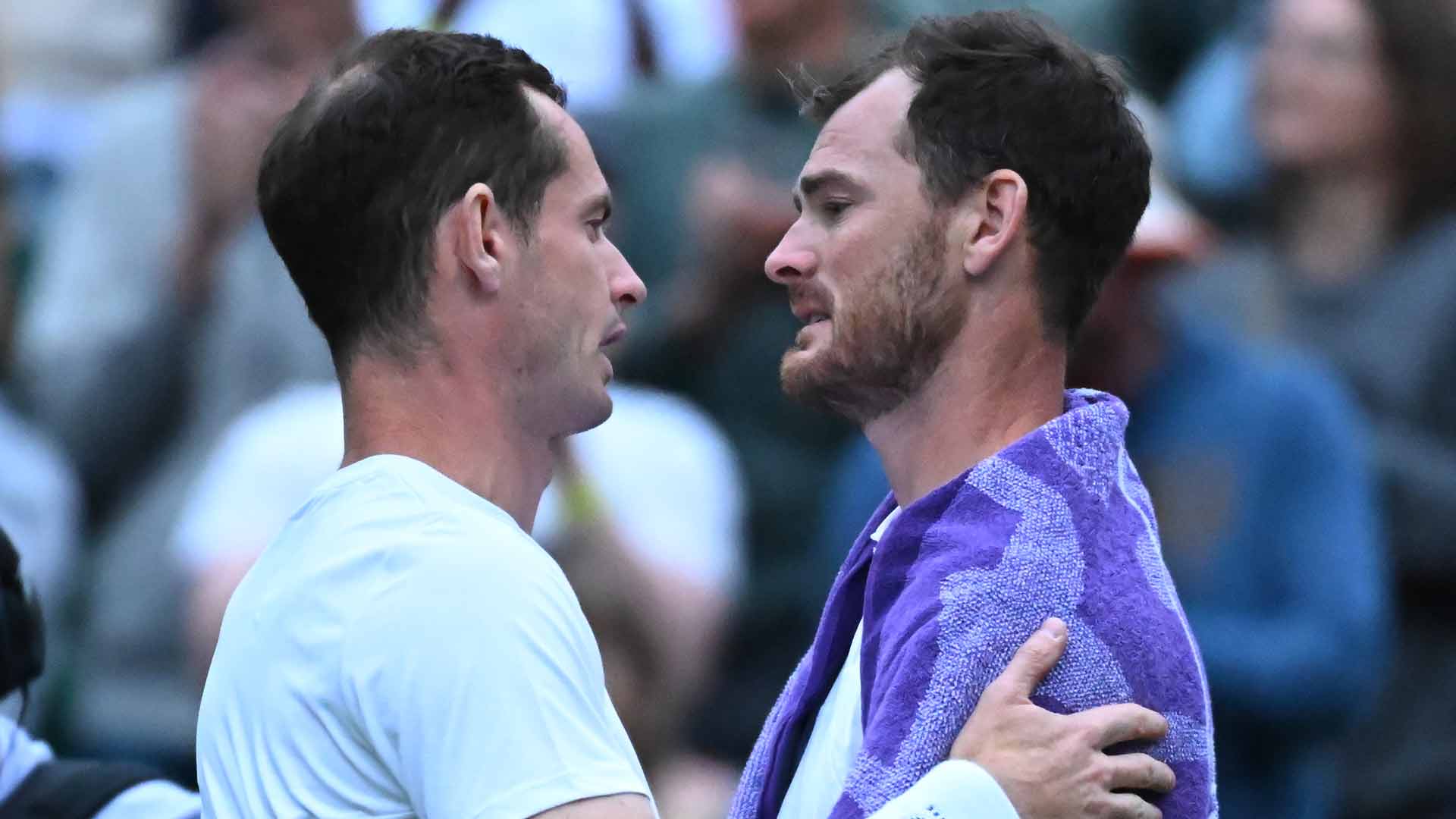 Andy Murray and Jamie Murray at Wimbledon in 2024.
