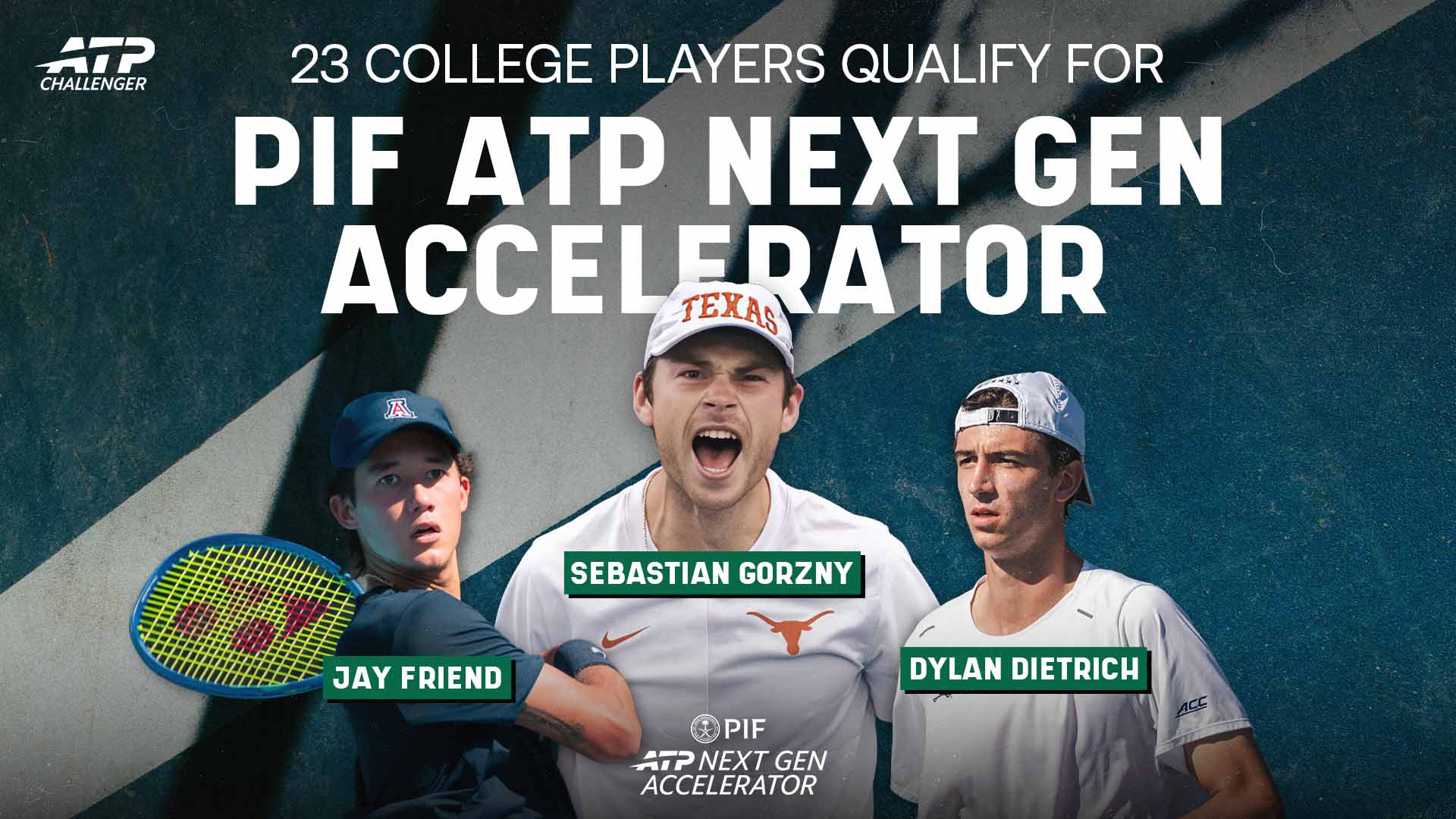 Jay Friend, Sebastian Gorzny and Dylan Dietrich are among the college qualifiers for the PIF ATP Next Gen Accelerator.